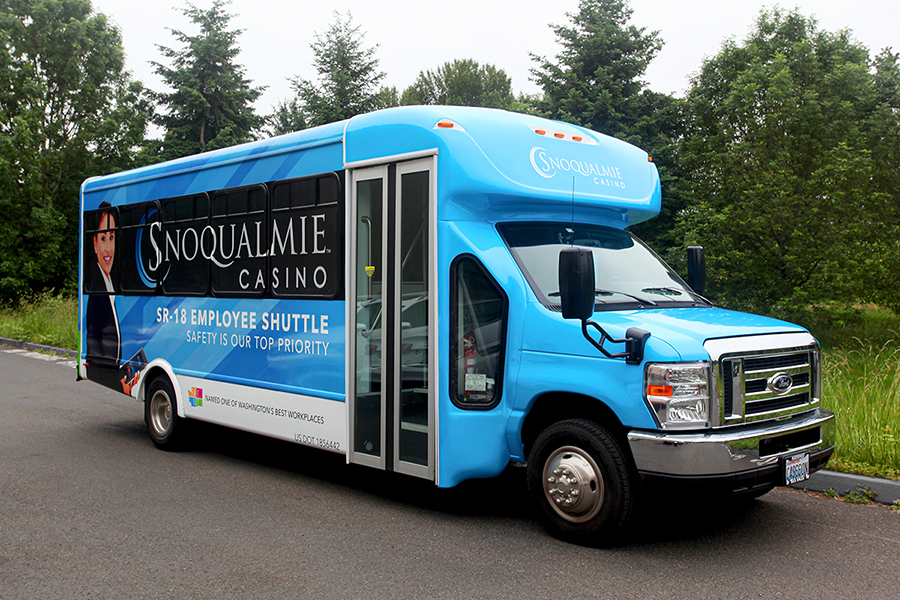 Shuttle Bus Vehicle Wrap for Snoqualmie Cassino - Front